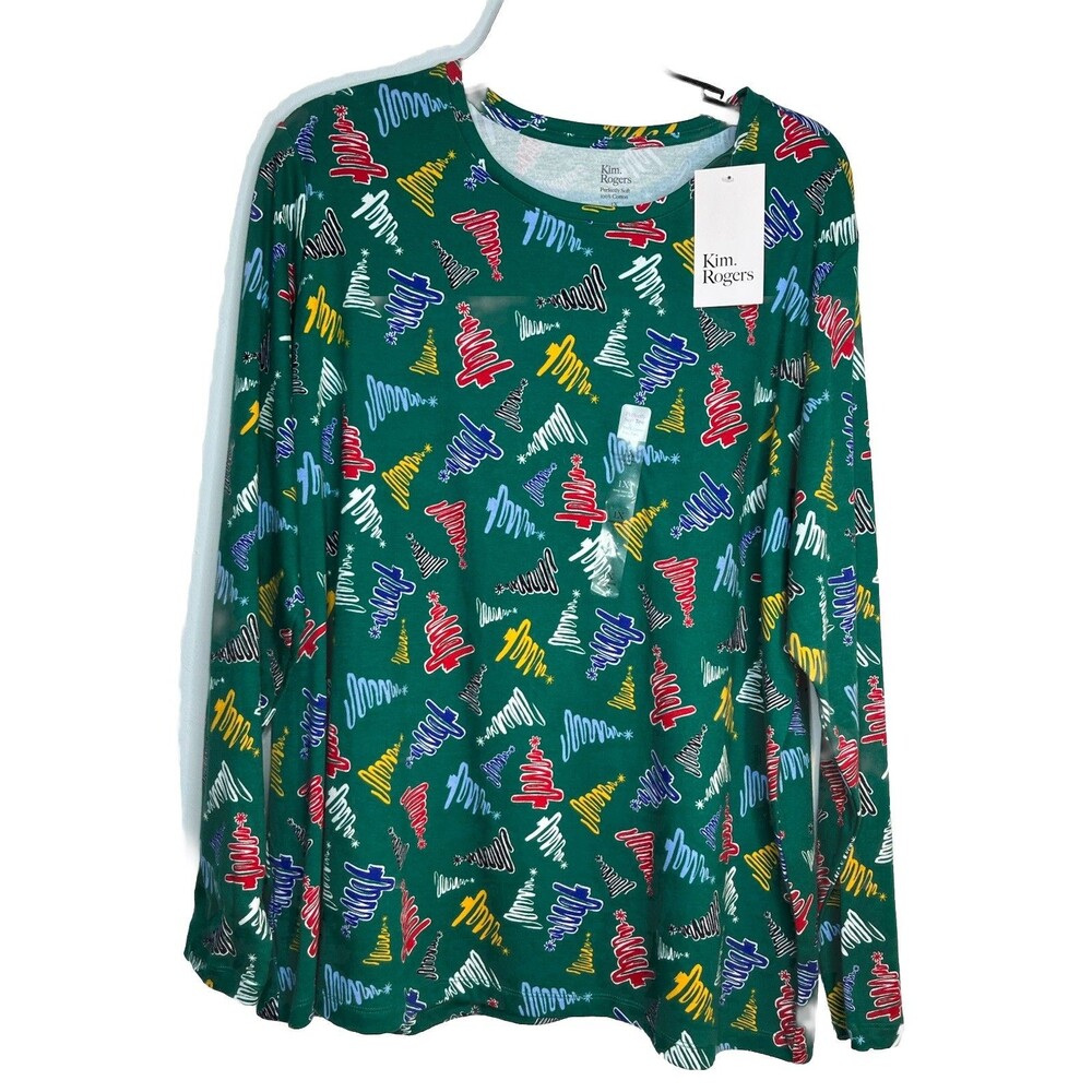 Kim Rogers T-Shirt Womens 1X Abstract Colorful trees Sleeve Cotton Top